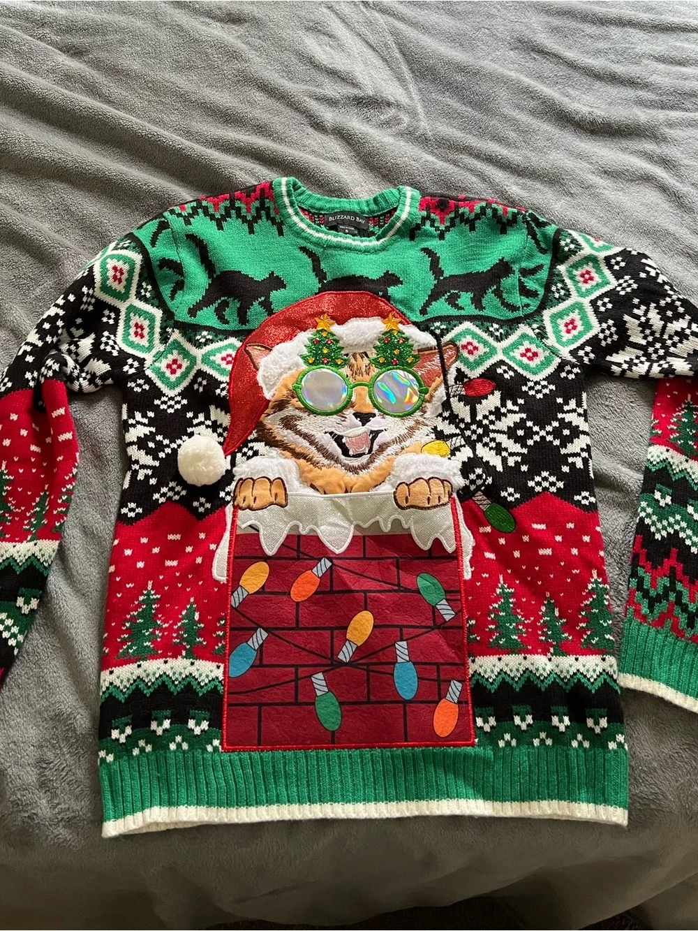Men's Green & Red Holiday Cat Ugly Sweater